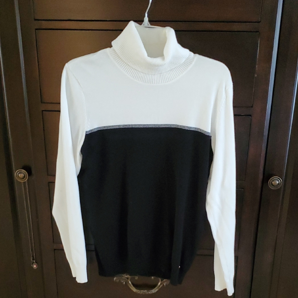 Calvin Klein Black and White Turtleneck Sweater